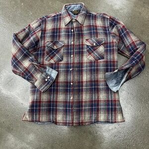 Vintage Gentlemens Row Plaid Thermal Lined Size Medium Wool Button Down Shirt